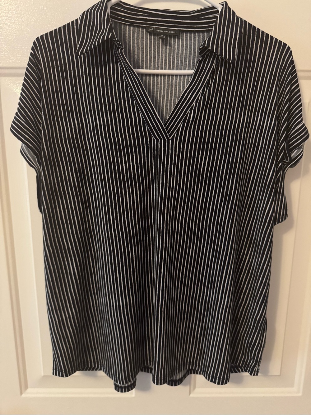 Black & White Striped V-Neck Short Sleeve Top